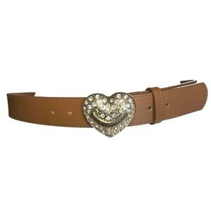NWT Juicy Couture Women’s Rhinestone Gold Heart Buckle Belt Brown Size L/XL